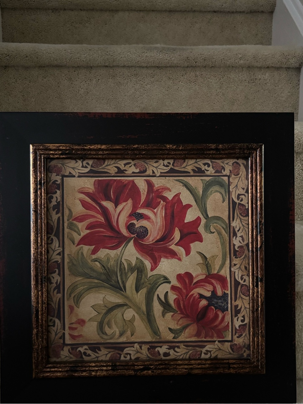 Framed Red Floral Wall Art set of 2